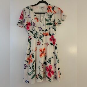 Express White Floral V-neck Keyhole Mini Dress